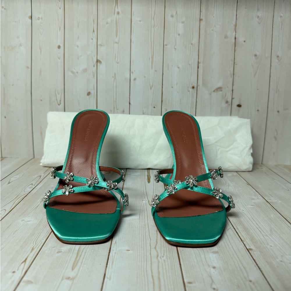 Amina Muaddi Lily Crystal Embellished Slide Sandal Turquoise Sz 36.5 / 6.5 - Picture 5 of 14